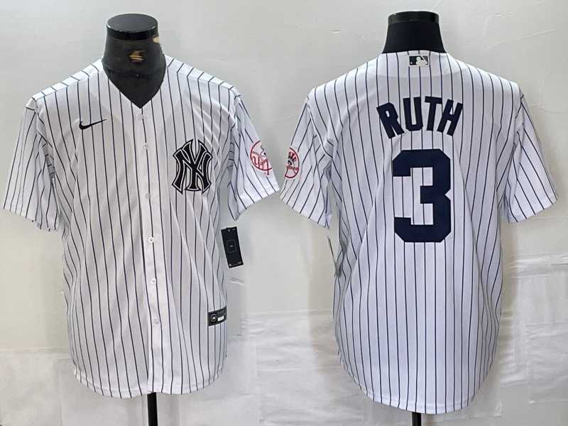 Mens New York Yankees #3 Babe Ruth Name White With Patch 2024 Cool Base Stitched Jersey->new york yankees->MLB Jersey